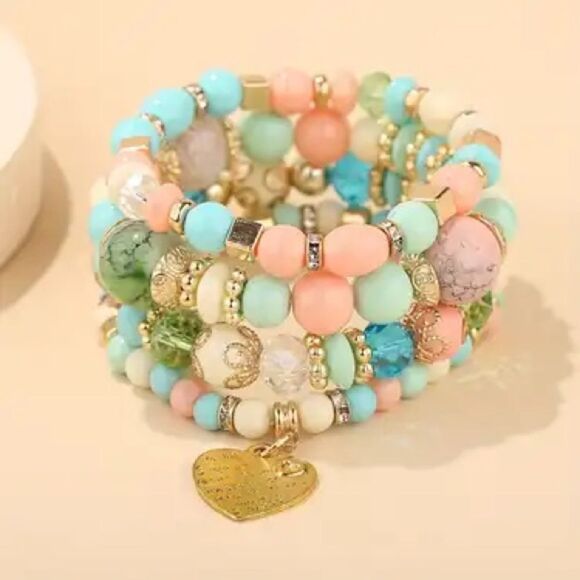 4pcs Beaded Bracelet Jewelry Set Multilayer Boho Charm Bracelet Pack Turquoise - Picture 3 of 6